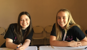 Juniors, Billie Wakeham and Alex Sherman before they monitored the "Women in Film Panel." Both Sherman and Wakeham were on the leadership team for the festival this year. Photo by: Anika Bhavnani '17