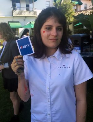 Elizabeth Zinman '17 shows off her "Nasty" badge in honor of presidential candidate Hillary Clinton. 