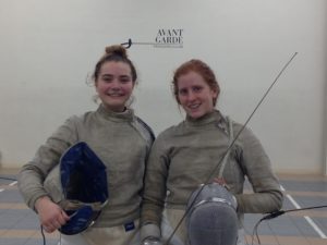 Beech and a fencing friend after a practice match. Photographer: Bianca Costin