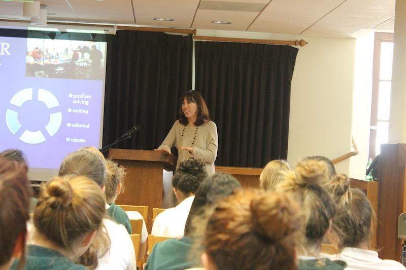 Karen Foshay shared stories of her career in investigative journalism during her presentation at Archer. Photographer: Rosemary Pastron 16