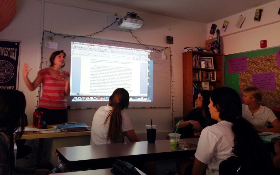 Ms. Babin teaching her English 10 Honors course.  They are now learning about Virginia Woolf; specifically Between the Acts. Photographer: Syd Stone 16