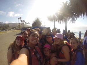 Rachel Pike '17 take a GoPro selfie with other sophomores on the second day of their Fall Outing. Students had the option of going on a hike or kayaking— Leyla Namazie says "the day before we went kayaking, those who wanted to go paddle boarding got caught in this awful riptide...I was just happy everyone was ok."