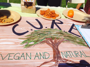 The C.U.R.E - Vegan Life table displays a poster the group leaders made by hand. It was accompanied by vegan treats for onlooking students. Photographer: Syd Stone '16 