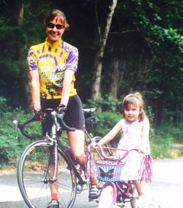 English during her "cycling craze" with her oldest daughter, Sage '15. Used with permission from English.