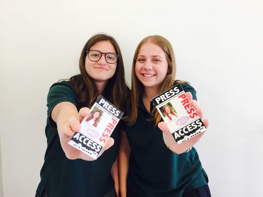 The 2015-2016 Editors-in-Chief, seniors Sarah Wagner and Syd Stone, show off their press passes. Photographer: Carina Oriel 16.