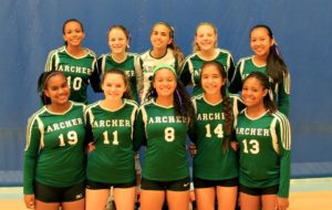 Roberts, second from right in bottom row, with junior varsity volleyball team as a freshman. Roberts plays setter or opposite. Used with permission from Marlee Rice.
