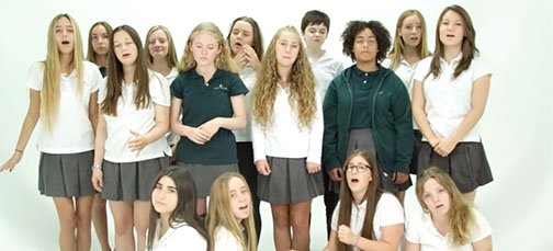 A still from the Unaccompanied Minors submission to the Macys All-School A Cappella Challenge.The Unaccompanied Minors consists of 15 Upper Schoolers who auditioned to be a part of the group. They participate in a cappella competitions and perform during special events held on Archers campus. Photo courtesy of The Unaccompanied Minors