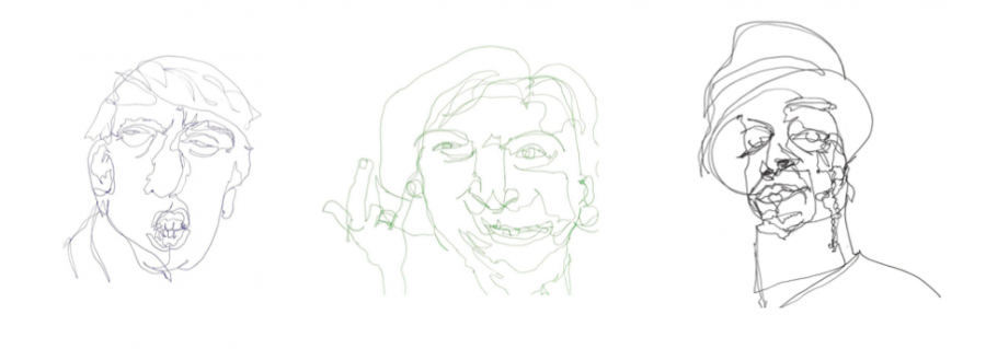 A series of blind contour drawings created by Leandra Ramlo 16 for her 100 days of ARTcher project. Ramlos drawings feature classmates and real-life friends as well as celebrities and cultural icons such as Donald Trump, Betty White, and Snoop Dogg, pictured above. Image used with permission from Ramlo.