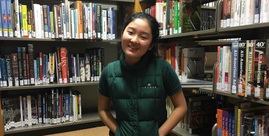Marine Yamada 17 wears her vest in the library. She likes the vest, and finds it very fashionable. Photo by Anika Bhavnani 17