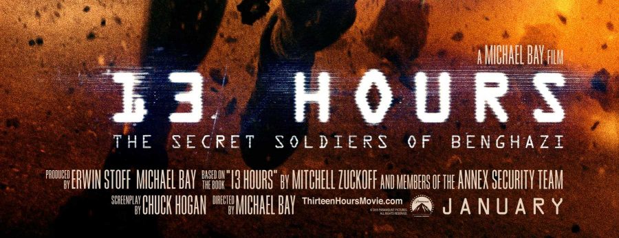 The promotional poster for 13 Hours is created by Paramount Pictures.