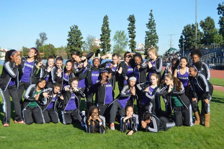 The track team poses at their first league meet at Birmingham Community High School. This seasons team has already broken multiple school records. Photo courtesy of Marcela Riddick 16.