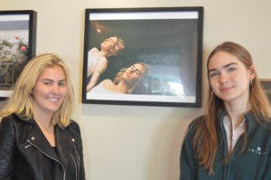 Olivia Loaiza '16 with one of her models, Siena Deck, at the Exhibition Opening. Photographer: Marya Alford.