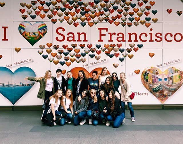 Members of Archers a cappella group, The Unacompanied Minors, pose for a picture in San Fransico. San Fransisco was the first of two stops on their February tour. Photo courtesy of Alexandra Sherman 17.