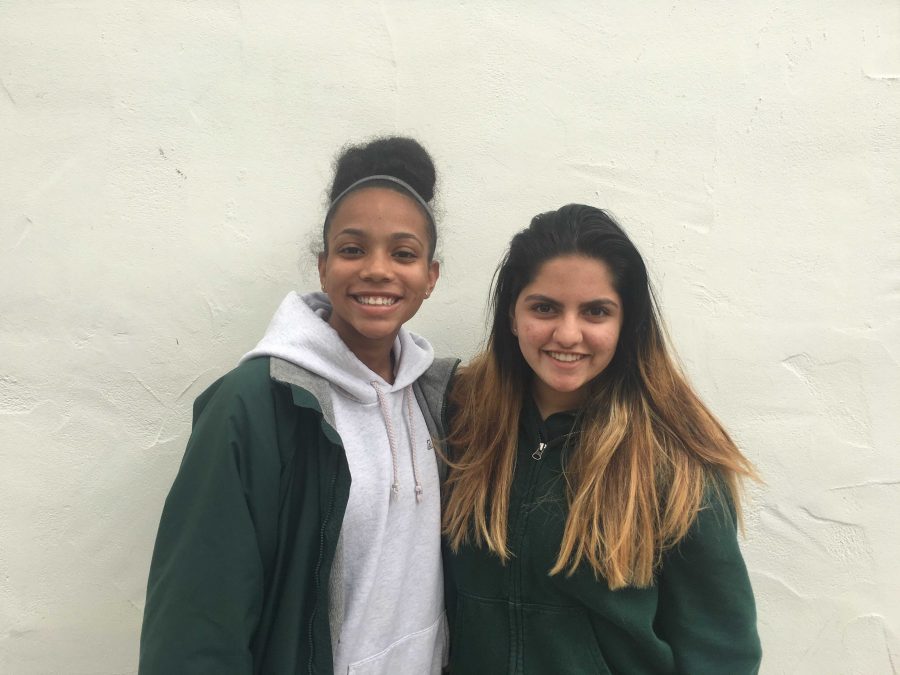Yearbook Co-Editors Alyssa Downer 17 and Madina Mohammed 17 pose for the camera. Both are equally excited for the future of the yearbook. Photo by Anika Bhavnani 17