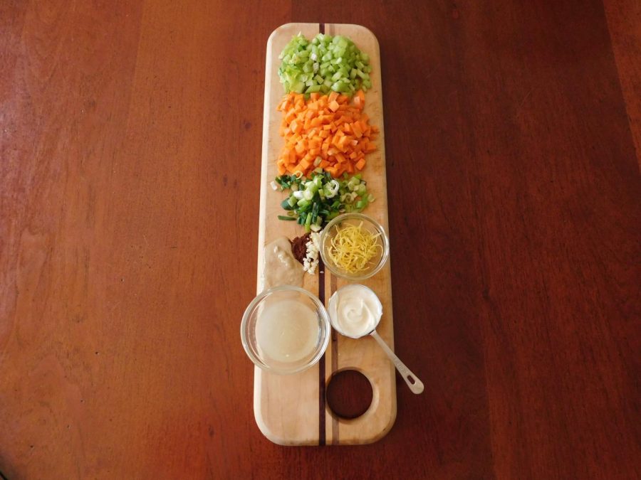 A+Chickpea+Salad+setup.+The+unconventional+salad+is+a+highly+convenient+lunch+to+pack+for+school.+