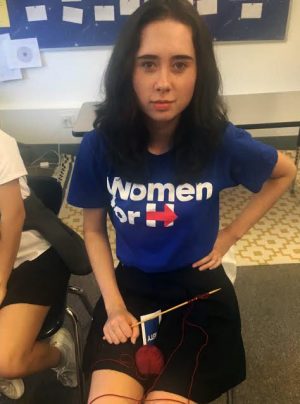 Senior Isabel Adler shows off her "Women for Hillary" shirt in the wake of the candidate's loss.