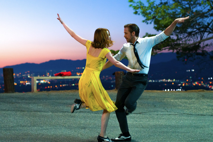 A still of Emma Stone and Ryan Gosling in La La Land. Gosling portrays a jazz pianist who falls for an aspiring actress [Stone]. The film broke indie box offices records on opening weekend, making an estimated $855,000. Image source: lalaland.movie