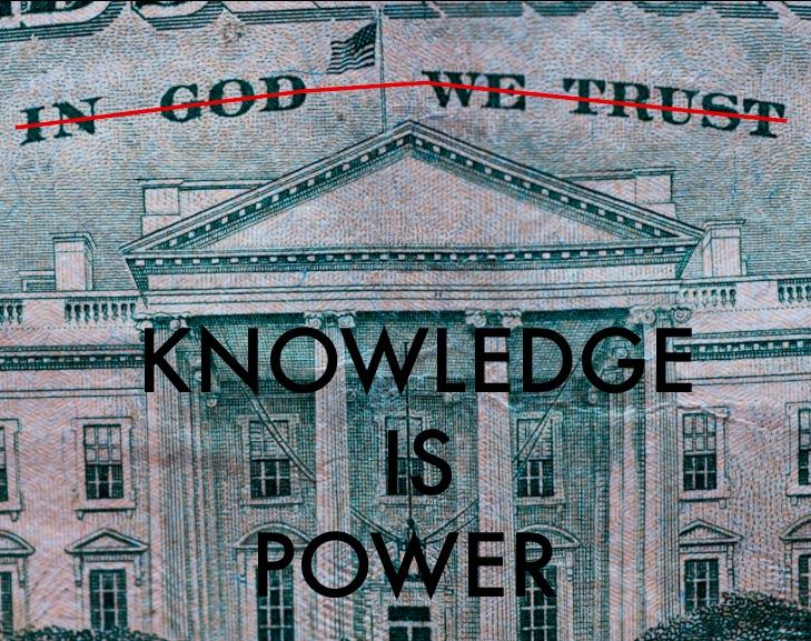 A photoshopped image where the phrase In God We Trust is removed from the dollar bill and replaced with Knowledge is Power.
Photo illustration by Ciel Torres 17. 