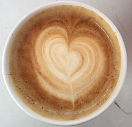 A wonderful latte from Profit, a gourmet coffee shop, showcases the baristas talent for latte art.