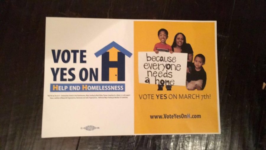 A picture of a Measure H advertisement which encouraged Angelenos to vote yes. The measure passed on the March 7 primary.