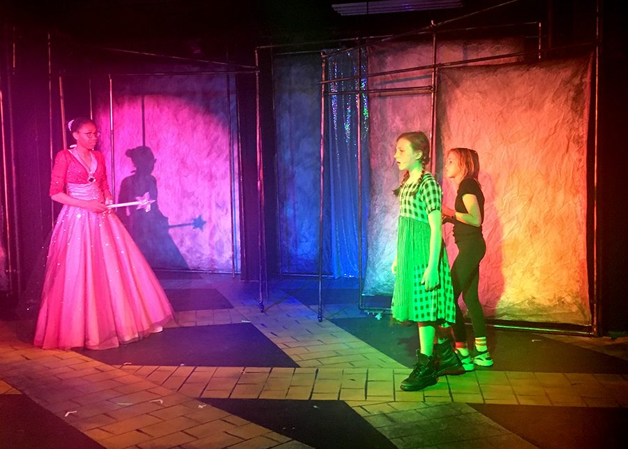 Paulina DePaulo 23, Charlotte Quinn 23 and Ruby Williams 22 perform in the Blackbox. The middle school musical performed three shows and a performance for the Archer faculty.