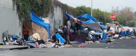 A homeless encampment in Los Angeles. Many homeless people struggle to find steady jobs. Image source: 
County of Los Angeles, Mark Ridley Thomas. 