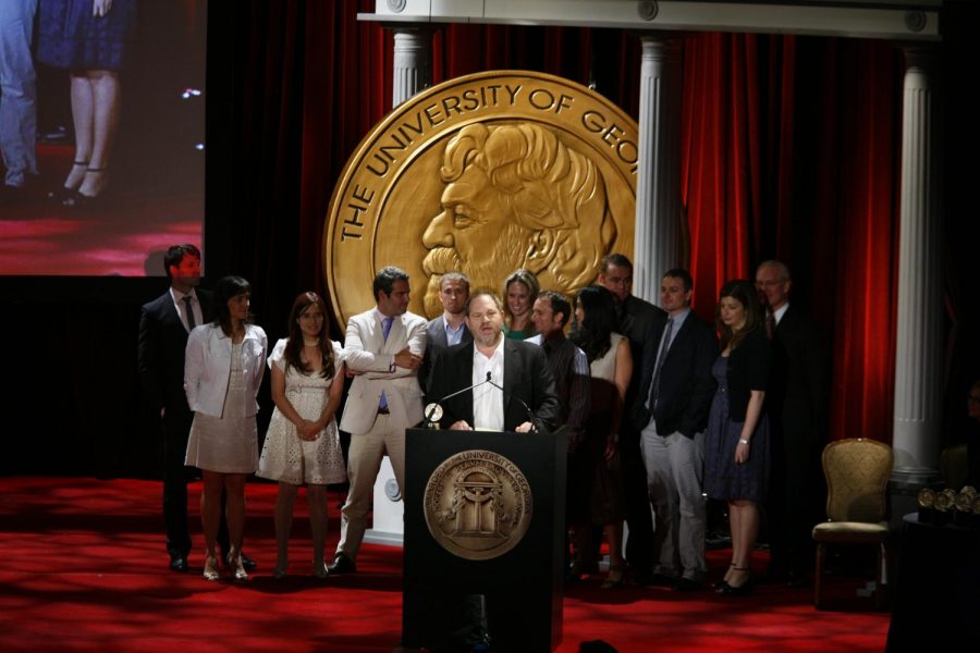 Harvey Weinstein accepts the 67th Annual Peabody Award for Project Runway, a show he his an executive producer of. Weinstein, like many powerful men in Hollywood, allegedly attempted to cover up his abuse. Image source: 
Peabody Awards by Anders Krusberg is licensed under CC BY 2.0