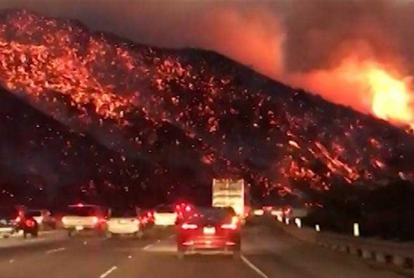 The Skirball fire seen from the 405 freeway. The fire broke out Wednesday around 5 a.m. Image source: wdacs.lacounty.gov