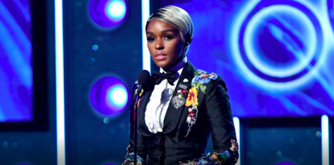Singer Janelle Monáe speaks during the 2018 Grammys. Monáe was not nominated for any awards, but spoke about the #MeToo and Times Up movement in a speech  followed by Keshas performance of Praying. Image source Grammys. 