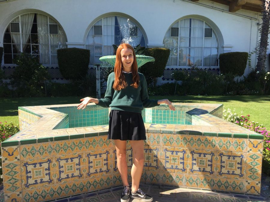 Anna Brodsky poses in the courtyard. Brodsky is the Editor-in-Chief of the Oracle for the 2018-2019 school year. 