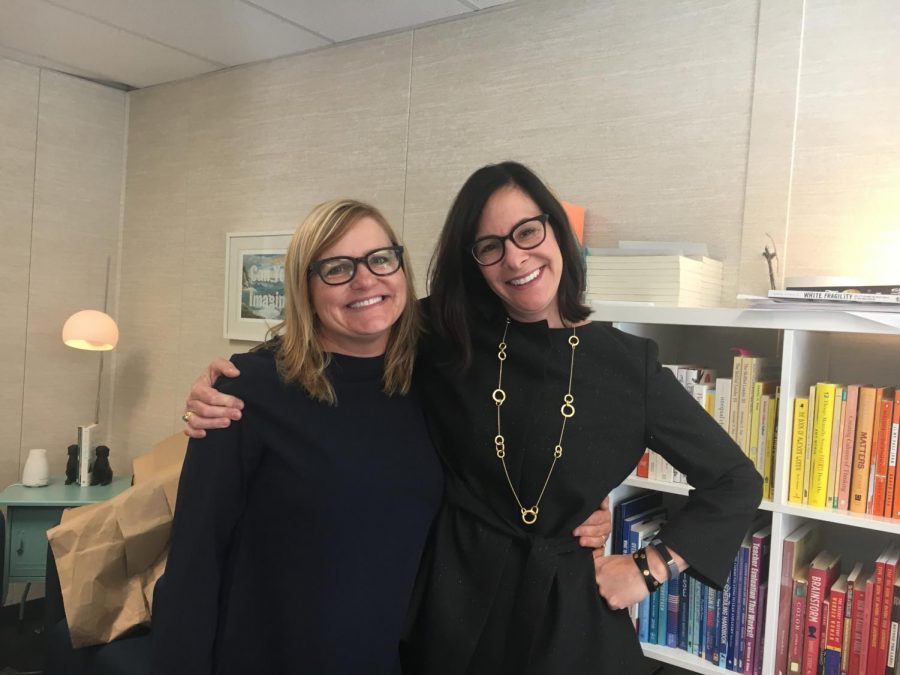 Head of School Elizabeth English poses with Assistant Head of School Karen Pavliscak. This is the last year that the two administrators will be working together. Ill miss my close strategic partnerships with people on the senior administrative team, English said. 