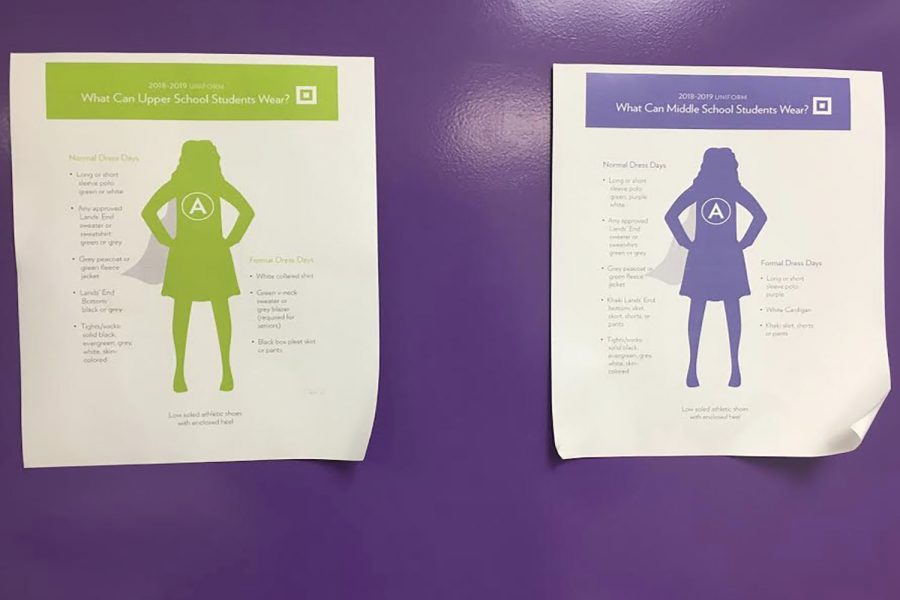 Uniform policy posters hanging in the bathroom describing the new rules from the 2018-2019 school year. As students return to campus they are now required to wear their uniforms whilst on-campus in addition to students who are continuing remote learning.