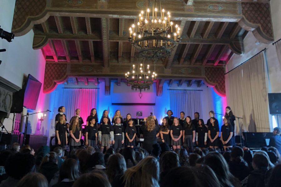 Upper school choir performs  for the upper school during a Wednesday assembly. In the preview, they performed two songs: Laudate Dominum and You Will Be Found. 