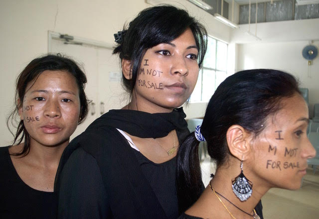 A photo from the Shanti Foundation, an organization put in place to help girls and women who have experienced human trafficking in Nepal. The founder, Shanti, pictured on the right. Shanti was held in a brothel for many years where she contracted HIV. Now she is the leader of the Shanti Foundation and wants to raise awareness of this issue. 