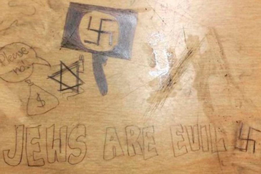 When now 16-year-old Alameda High School student, Natasha Waldorf, walked into her classroom one morning during her freshman year, Waldorf found etchings on her desk done by fellow students The etchings contained the phrase Jews are evil as well as swastikas. Waldorf struggled with anxiety through the rest of her freshman year as she dealt with anti-Semitic instances from her fellow classmates. Photo courtesy of Natasha Waldorf. 