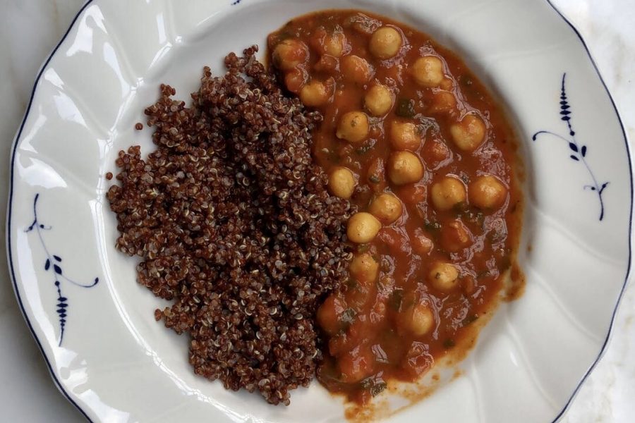 Chickpea tikka masala with red quinoa is a plant-based meal. If youre hitting a variety of different foods over the course of the day, different colored vegetables, grains [and] different healthy fats, then you shouldn’t have any problems, Salt Sugar Fat teacher Crystal Ferris said.  