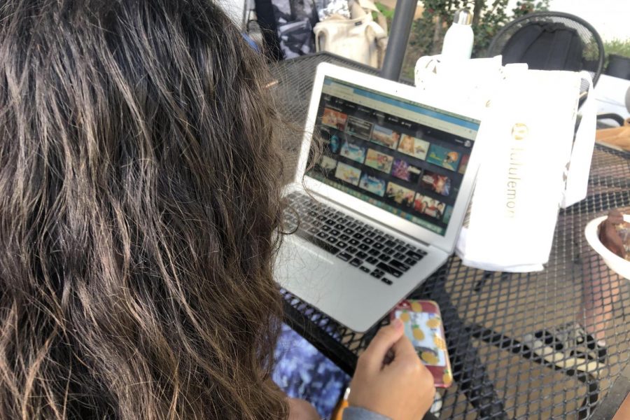 During her free time at school, freshman Maya Kakani explores Disneys new streaming service, Disney Plus, on her school laptop. Disney Plus features old and new shows and movies from not only the Disney universe. 