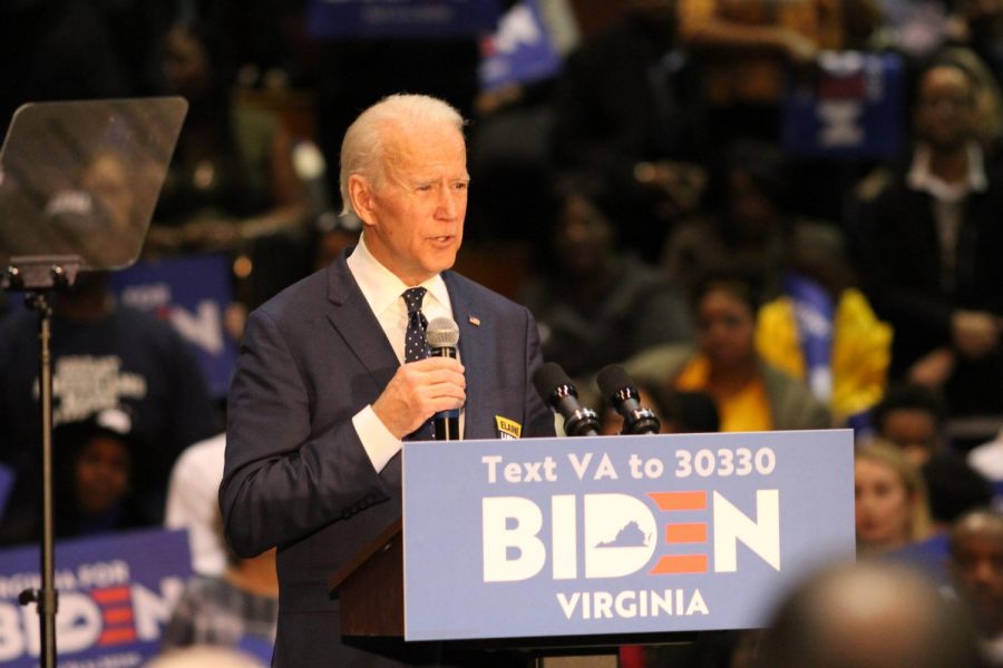 Democratic Presidential Candidate, Former Vice President Joe Biden speaks at a rally in Norfolk, Virginia at Booker T. Washington High School. 