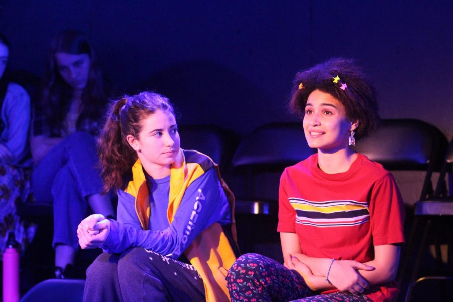 Sophomore Glorianna Chase takes the stage for a tech rehearsal show while Langdon Janos volunteers to fill in as an interactive audience member. In total, the Upper School play had five shows, all keeping within the 50 people or under order. 