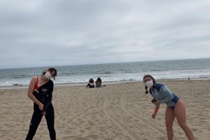 Seniors Gracey Wyles and Norah Adler socially distance while spending Labor Day at the beach in Santa Monica. Los Angeles County reached a record high temperature of 121 degrees over Labor Day weekend. 