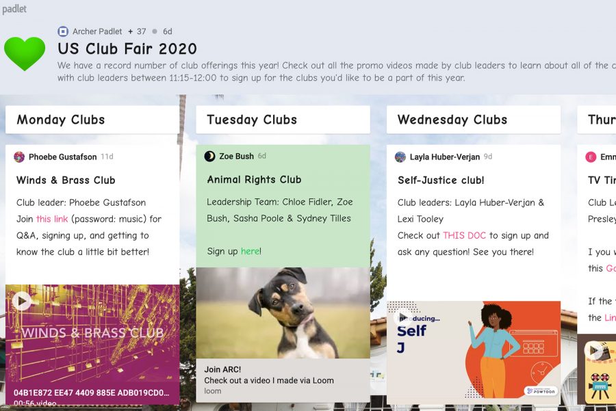 In preparation for the club fair on September 25, a Padlet was created where leaders could promote their offerings. Clubs have had to adapt to the stresses and virtual demands of 2020 when planning their first meetings. 
