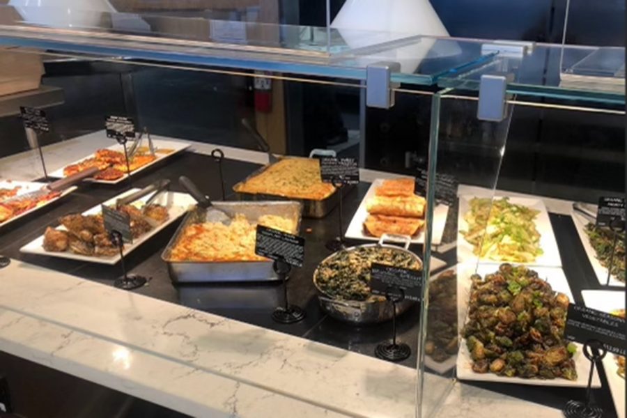 Erewhons hot bar has a new selection of sides every day made fresh that morning. All their ingredients are sourced locally. 