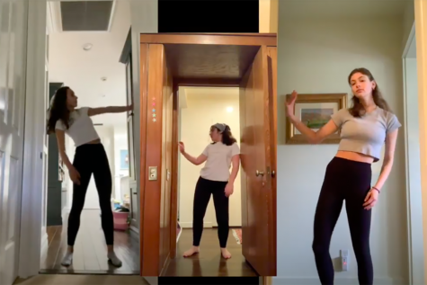Dancers Cara Banks, Chloe Terani and Daisy Marmur perform in doorways in an edited piece streamed during the remote Festival of Dance. The doorways were used as framing to represent the isolation people have faced this past year.