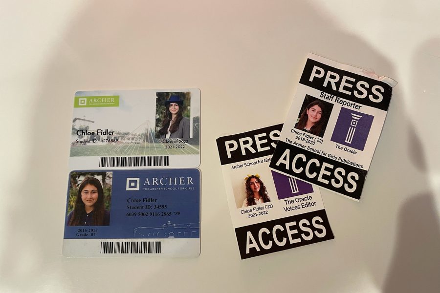 On the left is my last Archer Student ID, twelfth grade, above my first ever Student ID, seventh grade; on the right is my first Oracle press pass. 2019, and my last Oracle press pass, 2022. Putting the IDs and press passes together makes me feel nostalgic, but also reminds me of how far I have come. 
