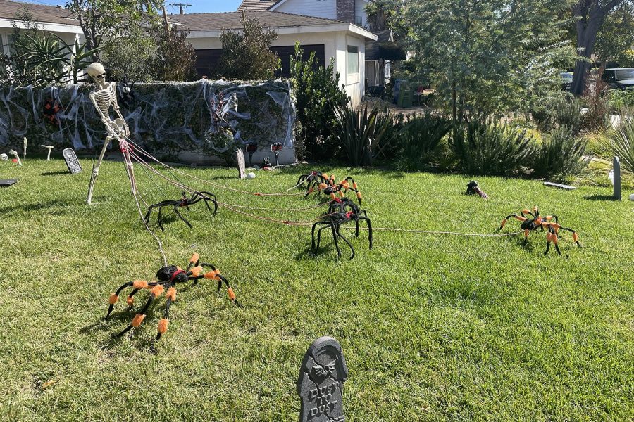 Lawn decorations in celebration of upcoming Halloween. Some other fun ways to celebrate the season are baking or watching shows and movies for the season.