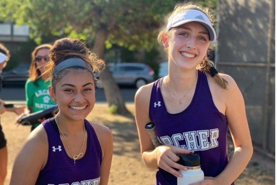 In this picture Senior Destiny Morado is posing with her match partner sophomore Alex Martin. 
The amount of support we provide for each other, whether its on or off the court, trying to help somebody academically, is incredible and heartwarming, Morado said. Were always going to be there to support each other and thats definitely something that I love most about our team.