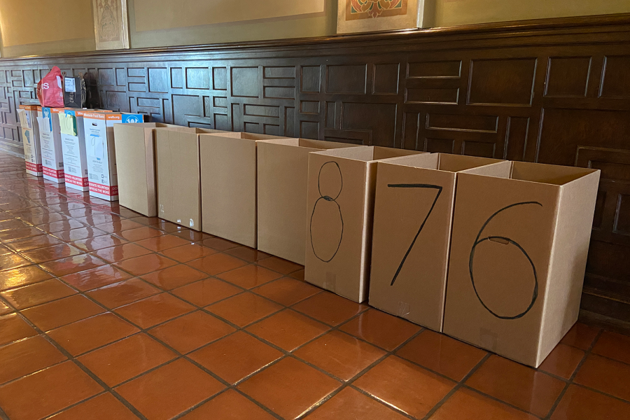 Cardboard+boxes+labeled+for+each+grade+level+are+placed+in+the+front+hallway+for+students+to+leave+their+donations.+On+Friday%2C+Dec.+3%2C+the+food+drive+hosted+by+The+Artemis+Center+officially+began.+The+Artemis+Center+partnered+with+the+Westside+Food+Bank%C2%A0and+students+can+donate+canned+goods%2C+boxed+cereal+and+more+until+Dec.+10.