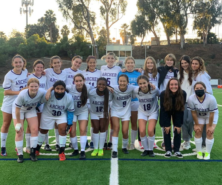 Specchierla and her teammates take a picture after playing against Brentwood High School, where they won 9-0. “I love the family that I have found through Archer soccer,” Specchierla said. “Every single one of the girls on the team means so much to me.”