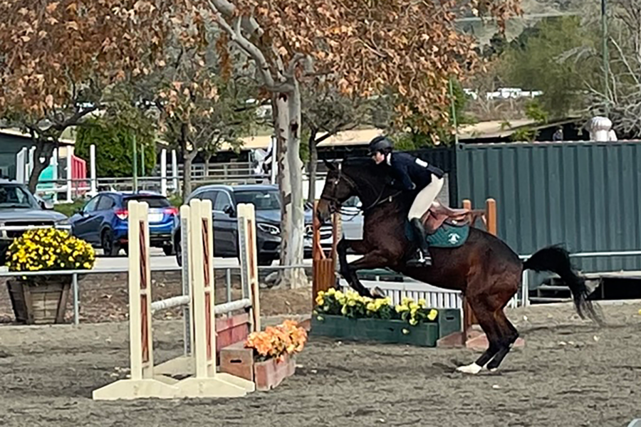 Sixth grader Allie Cohen jumps her horse in competition. The Archer equestrian team competed in their third show of the school year on Jan. 16 at Hansen Dam Equestrian Center. Cohen has an overall Novice Division ranking 25th of 70 riders in the IEL.