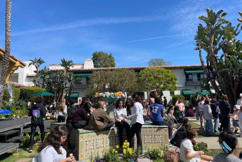 Students gather during lunchtime in the courtyard to celebrate Sports Day.